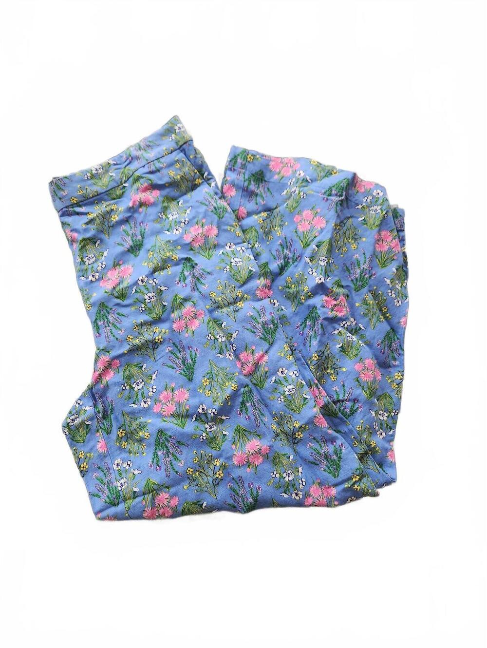The Loft Linen Pull On Blue Floral Wide leg Pant
